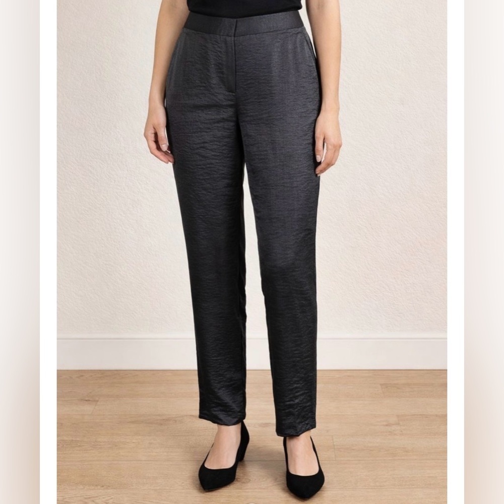 Ann Taylor Flat Front Stretch Back Waist Metallic Shimmer Ankle Pants Size 4
